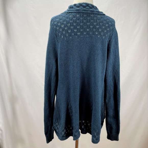 Anthropologie Knitted and Knotted Long Oversized Cardigan Sweater Teal Cotton - Picture 6 of 12